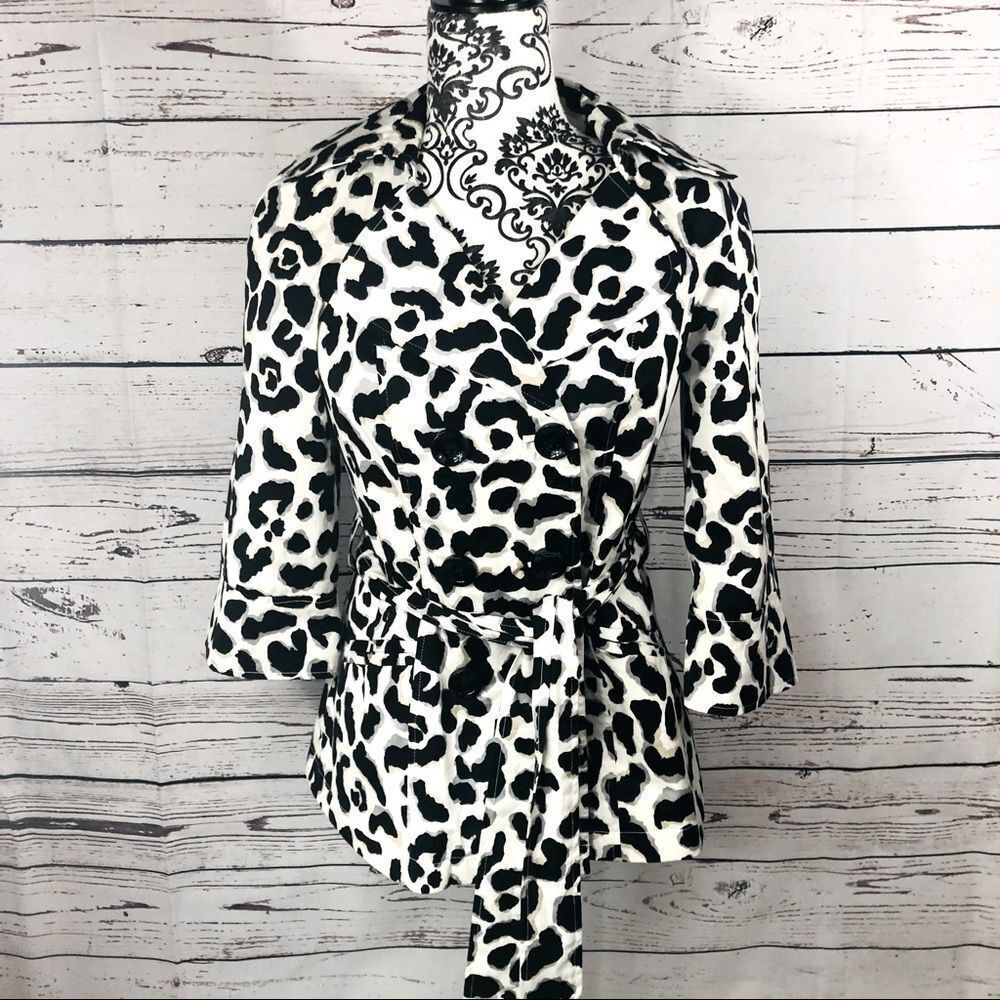 White House Black Market Leopard Print Cotton Peacoat S